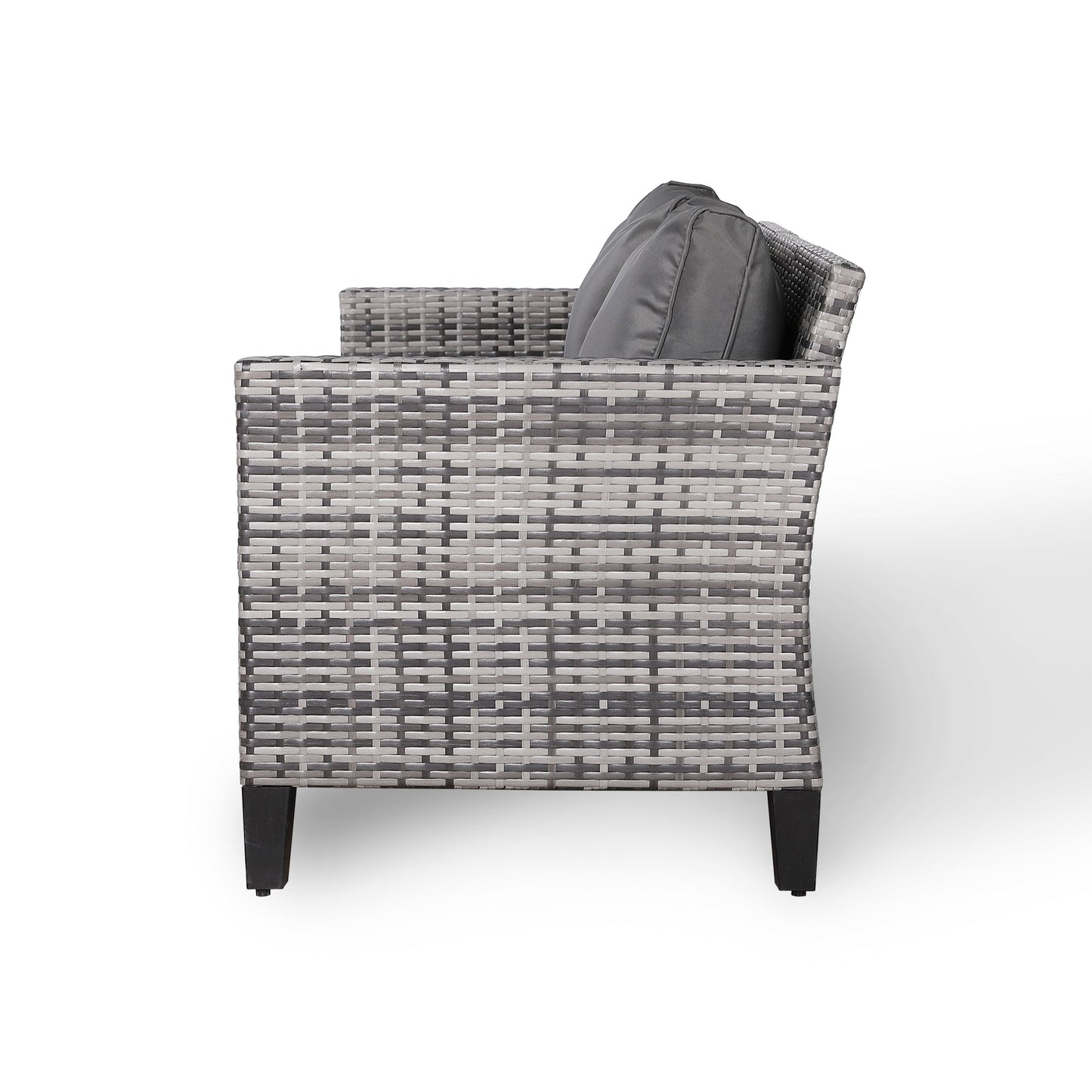 3-osobowa Sofa Rattanpark z szarego rattanu i szarymi poduszkami
