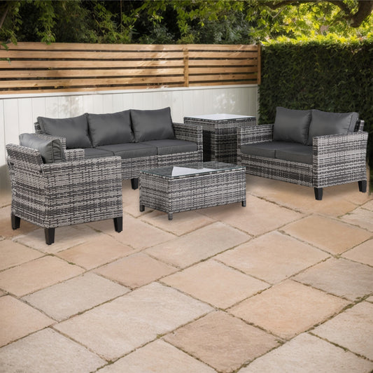 Combo #5 - Zestawy mebli ogrodowych z szarego rattanu i szarych poduszek