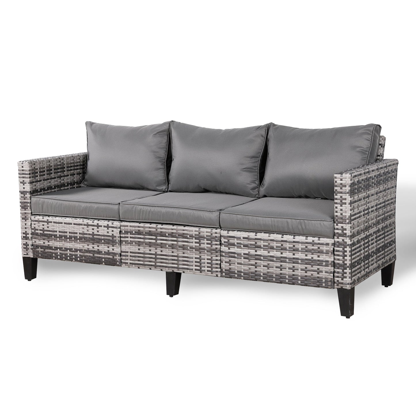 3-osobowa Sofa Rattanpark z szarego rattanu i szarymi poduszkami