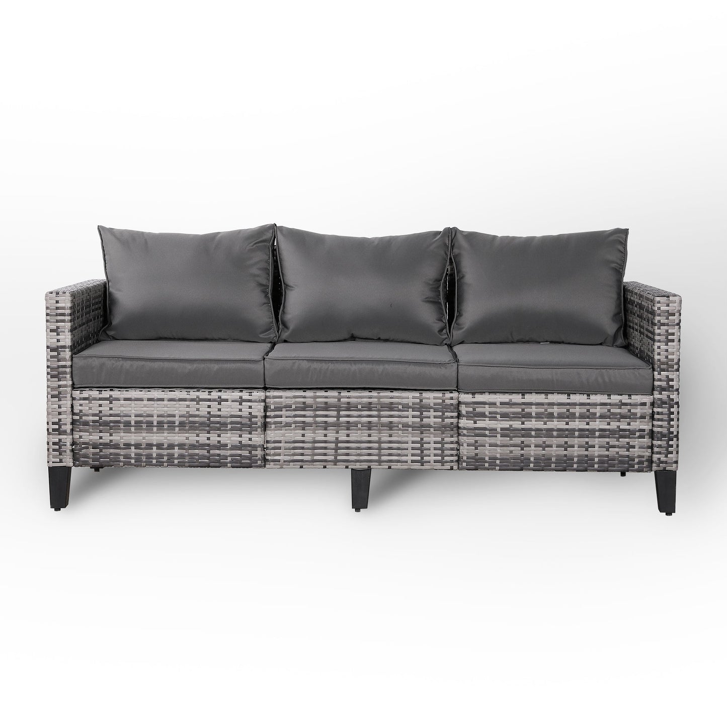 3-osobowa Sofa Rattanpark z szarego rattanu i szarymi poduszkami