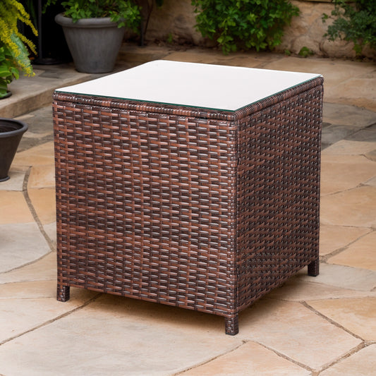 Kwadratowy, wysoki stolik kawowy Rattanpark w kolorze brązowym z rattanu