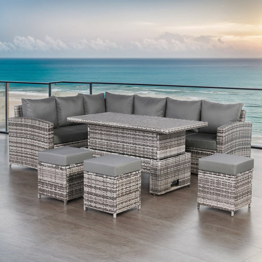 Narożny zestaw rattanowych mebli ogrodowych (lewy) z regulowanym stołem