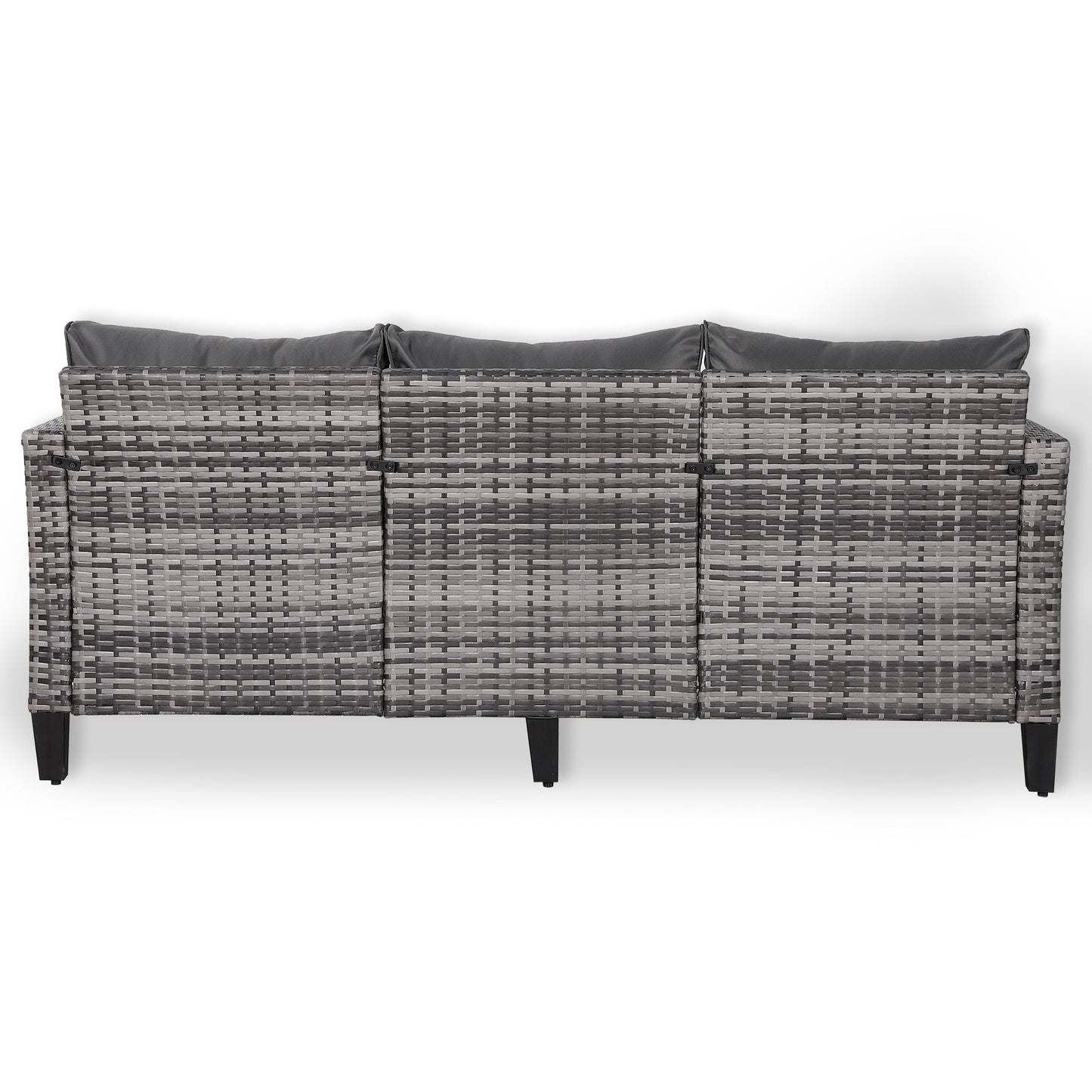 3-osobowa Sofa Rattanpark z szarego rattanu i szarymi poduszkami