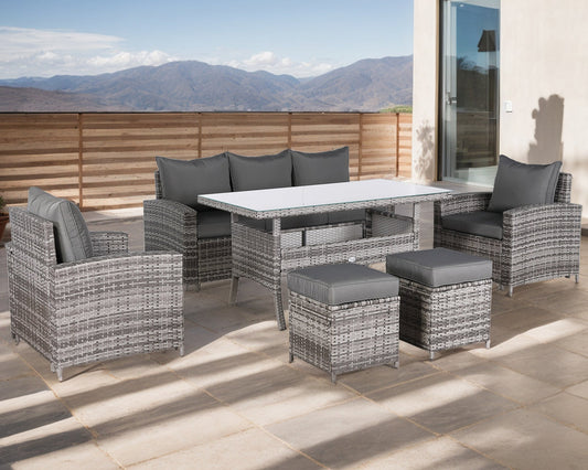 Ogrodowy zestaw rattanowych mebli wypoczynkowych z stołem jadalnym